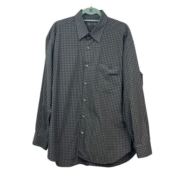 Hart Schaffner Marx Plaid Shirt Button Up Long Sleeve Gray Men XL Made in Italy - Picture 1 of 6